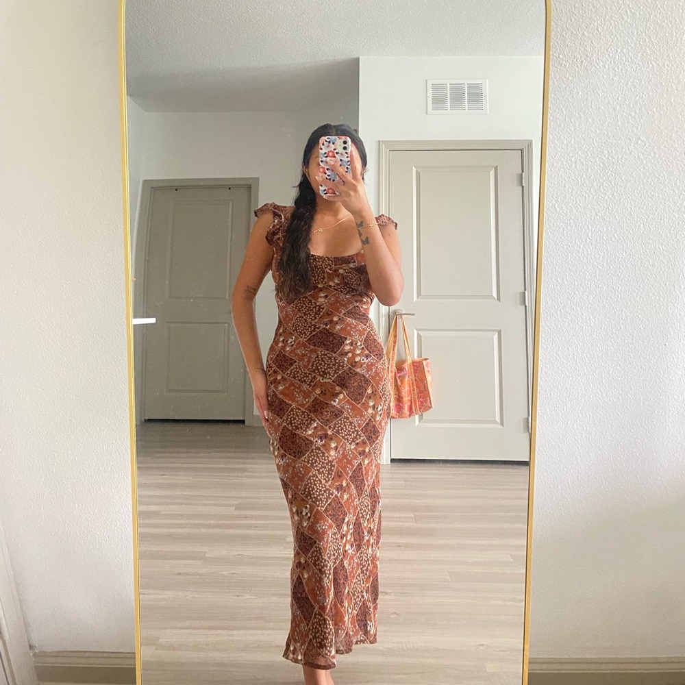Elegant Brown Patchwork Dress